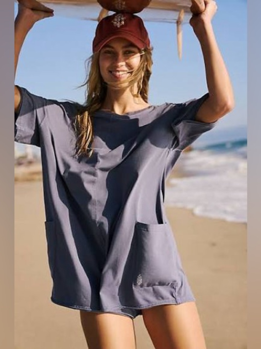 Free People FP Movement Hot Shot Tee Romper blue indigo sz S